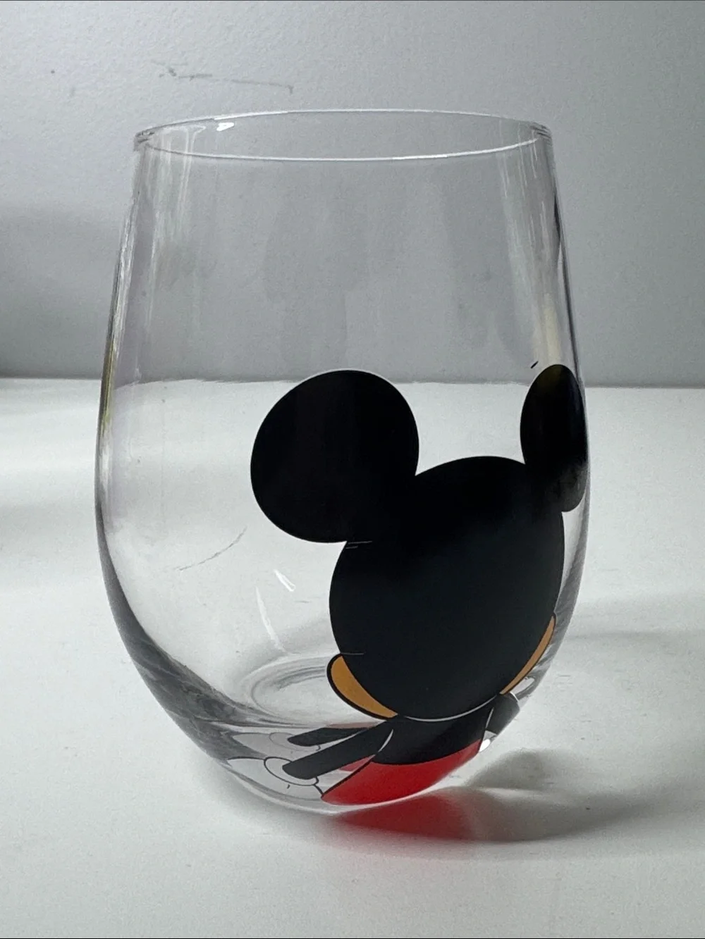 Disney Mickey Mouse JoyJolt Stemless Wine Glass Clear Tumbler 4.5” Character Cup